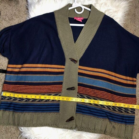 Blue Orange Striped Knit Cardigan Sweater Boho Hippie Button Up - Picture 2 of 6